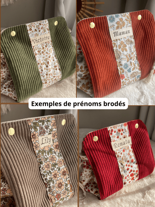 Pochon Elena Taille M - Velours Framboise fleurs