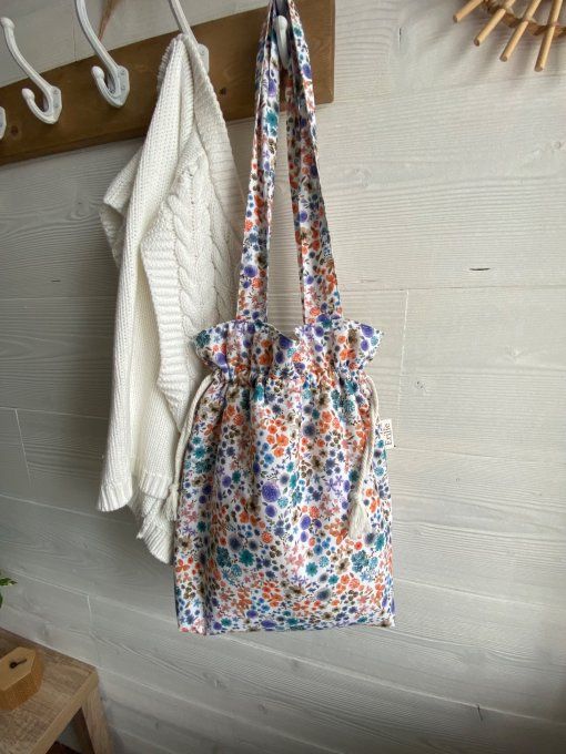 Tote bag Joey en coton fleuri bleu/rouge