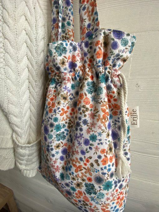 Tote bag Joey en coton fleuri bleu/rouge