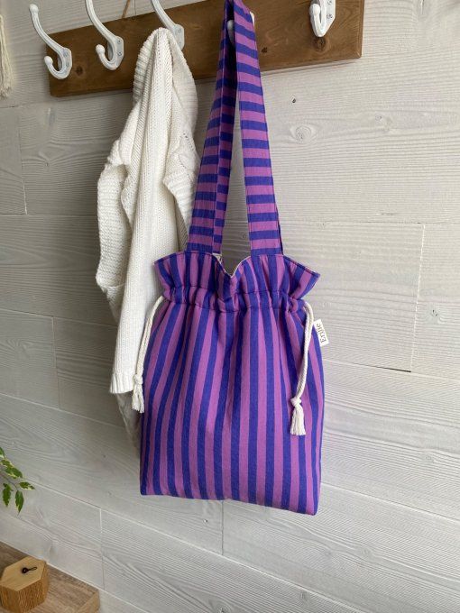 Tote bag Joey Rayé violet/bleu