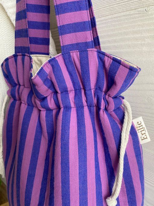 Tote bag Joey Rayé violet/bleu