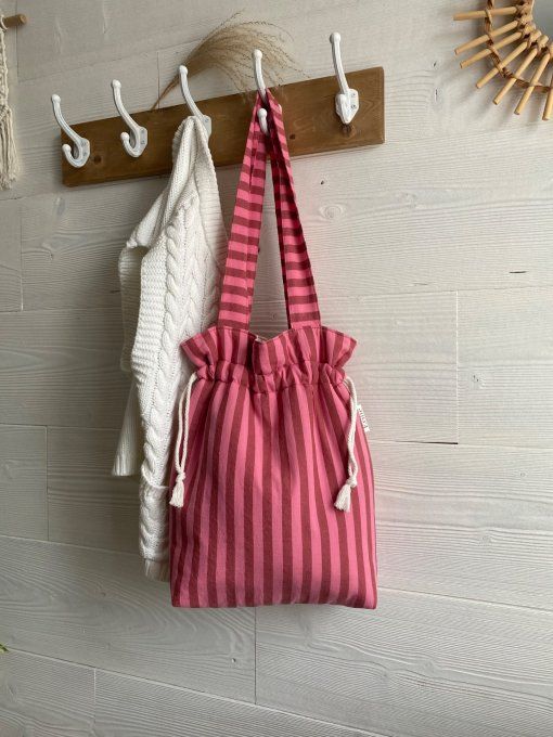 Tote bag Joey Rayé rose/bordeaux