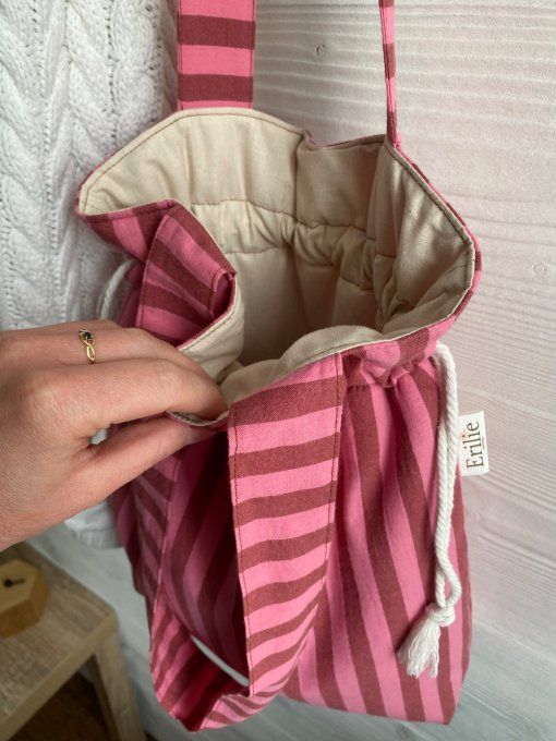 Tote bag Joey Rayé rose/bordeaux