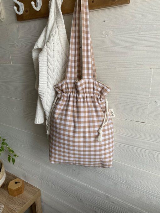 Tote bag Joey en vichy beige