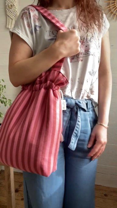 Tote bag Joey Rayé rose/bordeaux