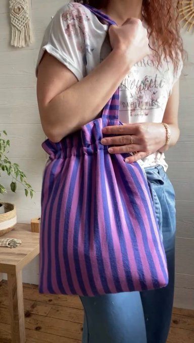 Tote bag Joey Rayé violet/bleu