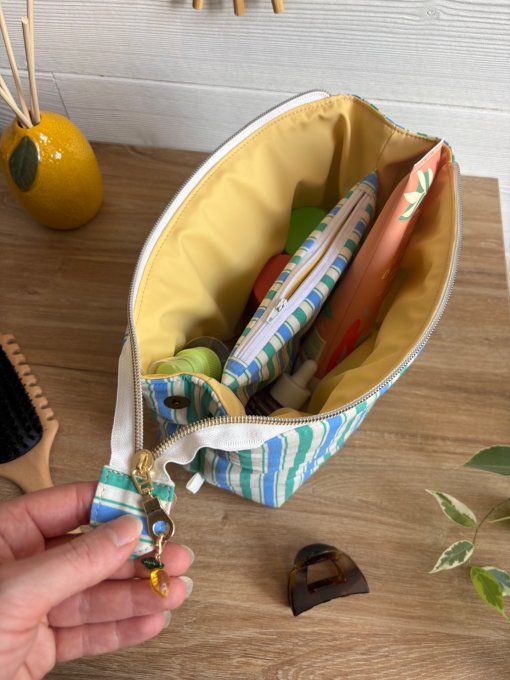 Trousse Joya Citron brodé rayure bleu/vert