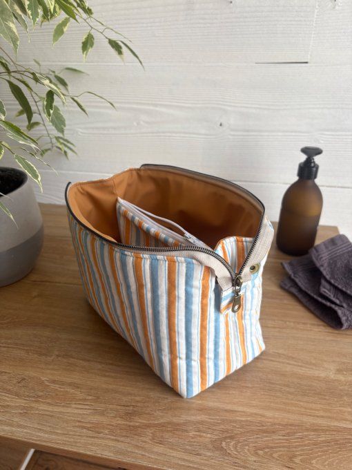 Trousse Joya rayures bleu/orange