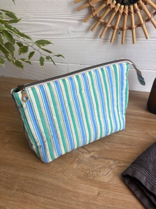 Trousse Joya rayures bleu/vert