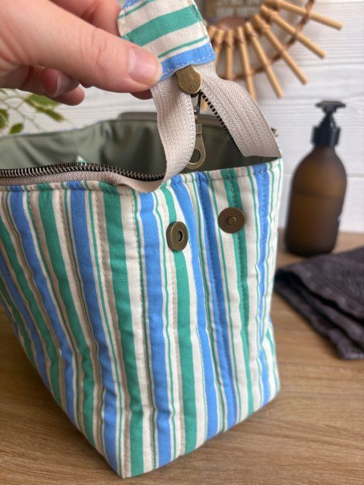Trousse Joya rayures bleu/vert