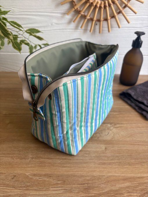 Trousse Joya rayures bleu/vert