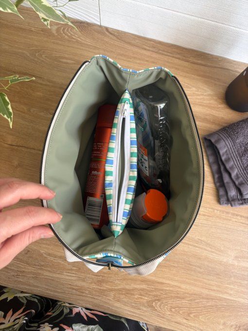 Trousse Joya rayures bleu/vert
