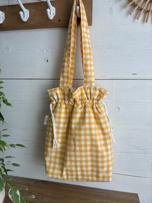 Tote bag Joey en vichy jaune