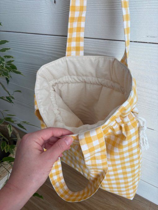 Tote bag Joey en vichy jaune