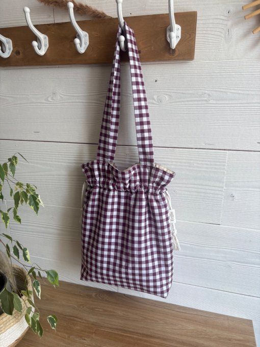 Tote bag Joey vichy prune