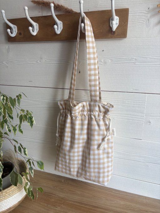 Tote bag Joey en vichy beige