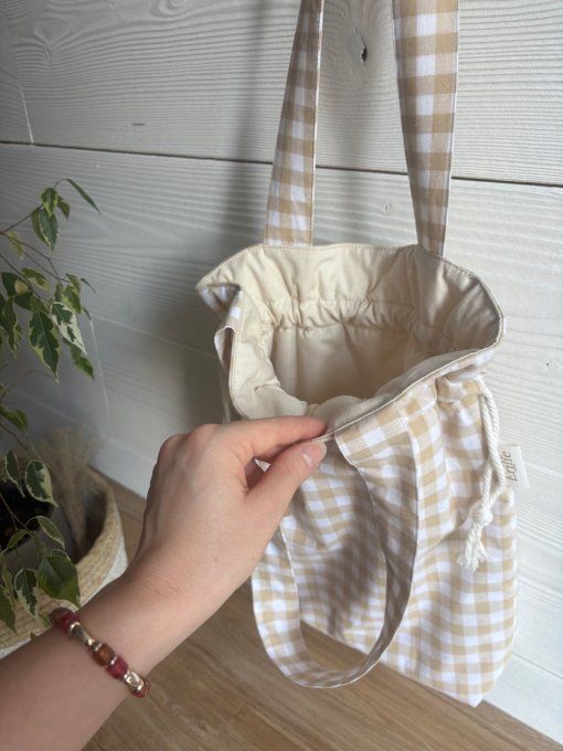 Tote bag Joey en vichy beige