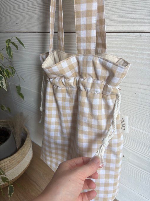 Tote bag Joey en vichy beige