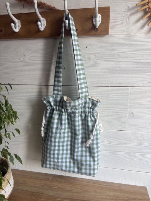 Tote bag Joey vichy vert sauge