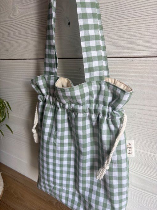 Tote bag Joey vichy vert sauge