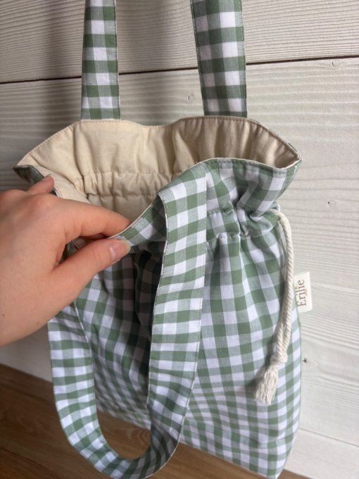 Tote bag Joey vichy vert sauge