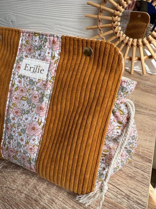 Pochon Elena Taille M - Velours Ocre fleurs