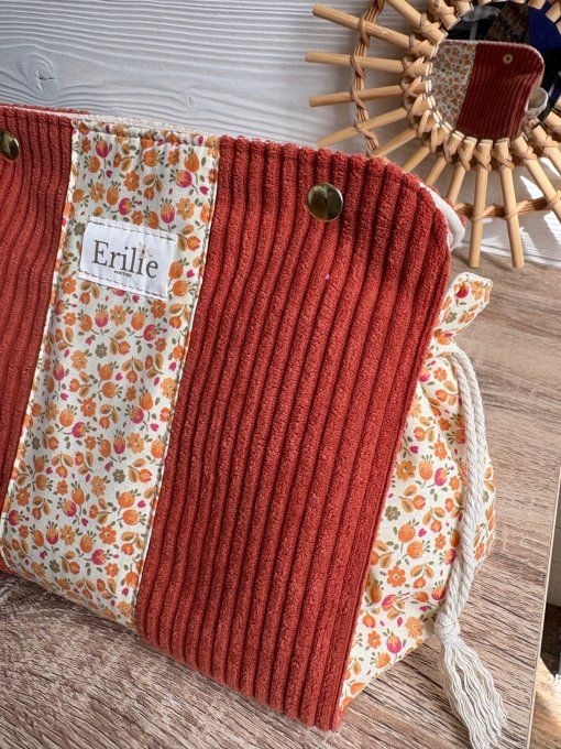 Pochon Elena Taille M - Velours Terra cotta fleurs