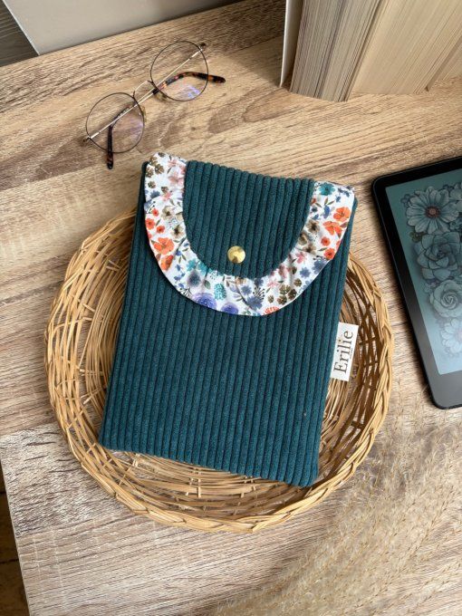 Pochette liseuse bleu canard