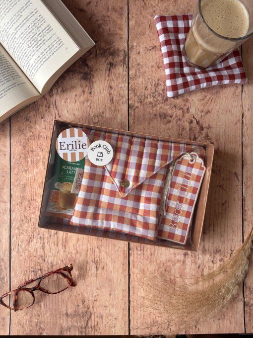 Box Book Club vichy pêche/mauve