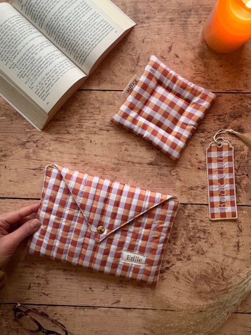 Box Book Club vichy pêche/mauve