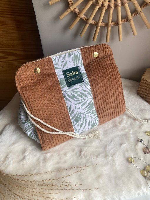 Maxi Pochon Beauté marron et feuillage